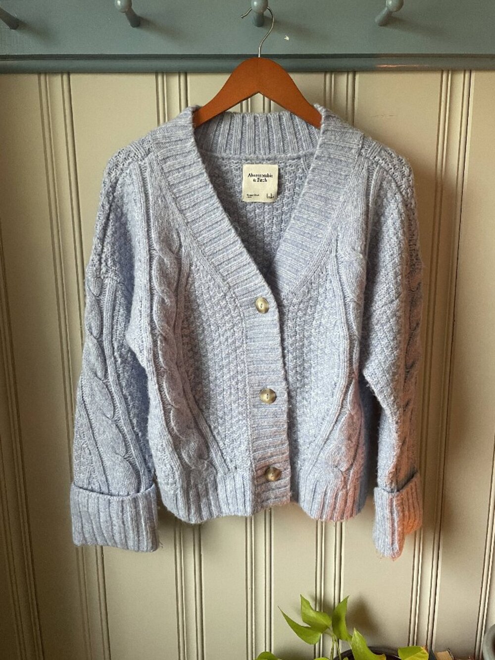 Abercrombie & Fitch Light Blue Cable Knit Button Cardigan Sweater S